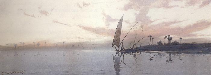 augustus osborne lamplough,r.w.s Feluccas on the Nile at dawn and Feluccas on the Nile at Dusk (mk37) oil painting picture
